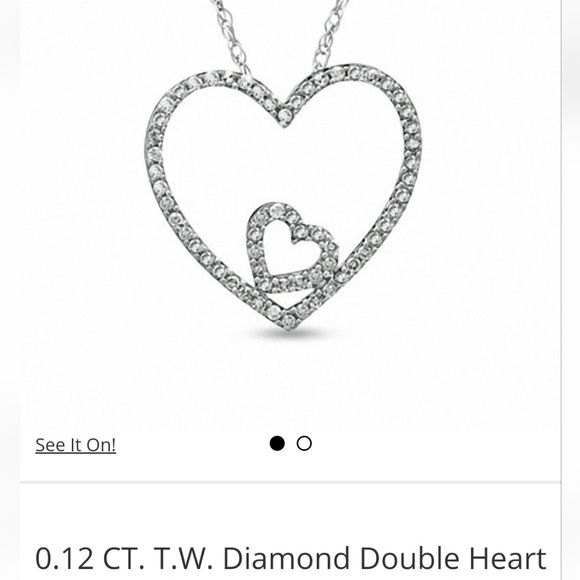 Peoples double heart necklace 10k white gold - Picture 3 of 4